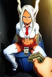 ai_generated alleyway annoyed_expression bunny_ears bunny_girl lolipop looking_at_viewer mirko my_hero_academia offering_money phone pov prussia123 rumi_usagiyama school_uniform schoolgirl slutty_female trash_can