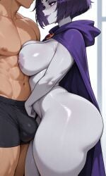 ai_generated bulge_through_clothing dc_comics female houseofwaifu huge_ass huge_breasts huge_thighs male nude_female rachel_roth raven raven_(dc) seductive teen_titans wide_hips