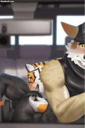 2026 animated anthro anthro_on_anthro artist_name backseat barazoku black_body black_clothing black_fur black_hat black_headwear black_topwear black_vest blush boss_koji_(fortnite) brown_body brown_fur canid canine canis car car_sex claws clothing dashcam driving driving_car ears_down epic_games felid finger_claws fortnite fur group hat headgear headwear inside_car inside_vehicle male male/male mammal multicolored_body multicolored_fur muscular muscular_anthro muscular_male nipple_fetish nipple_pinch nipple_play nipple_suck nude open_mouth orange_body orange_fur oscar_(fortnite) pantherine pawpads pinch pink_pawpads pivoted_ears raccoon21 rearview_mirror red_ears scar sex striped_body striped_fur stripes sucking text tiger topwear trio two_tone_body two_tone_fur vehicle vein veiny_muscles vest wendell_(fortnite) whiskers white_body white_fur wolf yellow_sclera