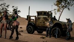 ajax_jaan_floberg ass ass_focus black_hair breasts car desert focus freyna_(the_first_descendant) gloves harris_(the_first_descendant) huge_ass huge_breasts jayber_kylerd legs long_hair mask the_first_descendant thick_ass thick_thighs venus_body voluptuous voluptuous_female