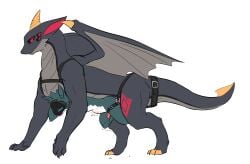 2025 6_eyes anal anal_sex anthro anthro_on_feral anthro_penetrated belly_riding black_body blue_body blue_fur bound bound_together claws digital_drawing_(artwork) digital_media_(artwork) dragon duo european_mythology feral feral_penetrating feral_penetrating_anthro fur gagaga_ram genitals harness hi_res horn korean_description larger_feral machine male male/male markings membrane_(anatomy) membranous_wings multi_eye mythological_creature mythological_scalie mythology penetration penis protogen red_eyes red_markings scales scalie sex simple_background size_difference small_penis smaller_anthro standing stomach_bulge tail tongue tongue_out ventral_scales western_dragon white_background white_body white_fur wing_claws wings zoophilia