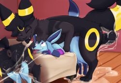 absurd_res animal_genitalia animal_penis anus balls black_body black_fur blue_body blue_fur bodily_fluids bouncing_balls canid canine canine_genitalia canine_penis cum cum_in_vagina cum_inside cum_pool cumshot eeveelution ejaculation fan_character female female_penetrated feral feral_on_feral froogg fur generation_2_pokemon generation_4_pokemon genital_fluids genitals glaceon hi_res knot knotted_penis larger_male male male/female mammal nintendo penetration penis pokemon pokemon_(species) size_difference smaller_female umbreon vaginal_fluids vaginal_squirting