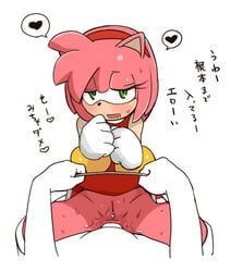 2010 2d 2d_(artwork) amy_rose anal anal_cowgirl animal_ears animal_humanoid anthro clothes cowgirl_position female fur fur_thick_thighs furry gloves hedgehog humanoid_pussy looking_at_viewer male male_pov nude pink_fur pov pov_eye_contact sega sex skirt_lift sonic_(series) sonic_team sonic_the_hedgehog_(series) straight straight_hair tamagoro translation_request white_background