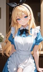 ai ai_generated alice_in_wonderland alice_liddell blonde_hair blue_eyes bow futanari
