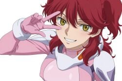 1girls ai_generated female_villain freckles freckles_on_face ginger ginger_female ginger_hair gundam gundam_00 hair_between_eyes hazel_eyes large_breasts mecha_pilot_suit mobile_suit_gundam nena_trinity nipple_bulge pilot_suit tagme twintails twintails_(hairstyle) v villainess yellow-eyed_female yellow_eyes