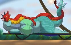 alythewolfcat anthro big_ass big_breasts big_butt bikini bikini_bottom bikini_top disney dragon eastern_dragon female hand_on_belly horns huge_ass huge_breasts huge_butt huge_thighs husband husband_and_wife laying_on_chair male married_couple mulan_(1998_film) muscular_male mushu pool_chair poolside pregnant pregnant_belly pregnant_female raya_and_the_last_dragon sisu_(ratld) speedo tail_wrapped_around tail_wrapped_around_tail thick_thighs two_tone_clothing voluptuous_female wedding_ring wide_hips wife