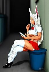 ai_generated alleyway bunny_ears bunny_girl lolipop mirko my_hero_academia on_phone prussia123 rumi_usagiyama school_uniform schoolgirl slutty_female trash_can