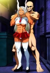 1boy ai_generated alleyway bunny_ears bunny_girl choking female imminent_rape mirko my_hero_academia prussia123 rumi_usagiyama ryona scared_expression school_uniform schoolgirl slutty_female strangling trash_can