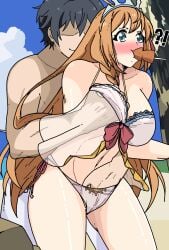 1boy 1girls apoelayoshi7 bikini black_hair black_hair_male faceless_character faceless_male female from_behind grope grope_from_behind groping groping_breast groping_breasts groping_from_behind hand_in_panties long_hair long_hair_female male pecorine princess_connect! princess_connect!_re:dive woman