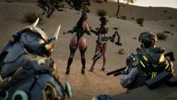 ajax_jaan_floberg ass ass_focus black_hair breasts car desert focus freyna_(the_first_descendant) gloves harris_(the_first_descendant) huge_ass huge_breasts jayber_kylerd legs long_hair mask the_first_descendant thick_ass thick_thighs venus_body voluptuous voluptuous_female