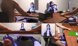 cumshot feet foot_fetish footjob footjob_under_table male/female overwatch widowmaker