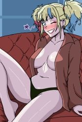 1girls apoelayoshi7 black_panties boobs breasts dc dc_comics earrings female harley_quinn harley_quinn_(suicide_squad_isekai) navel no_bra one_eye_closed panties suicide_squad suicide_squad_isekai thick_thighs thighs tits twintails wink woman