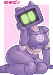 cute cute_style female green_eyes odenezix odenezix_style original original_character robot robot_girl sberbank sberik simple_background sitting tagme