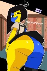 1girls ass ass_focus big_ass big_thighs black_hair ena ena_(orginal) ena_(series) from_behind from_below jutsapostion looking_back multicolored_body polygonal rear_view solo tagme thick_thighs thighs upskirt