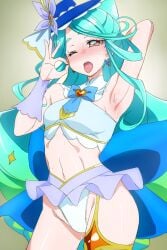 1girls armpits blowjob_gesture cure_eclair female light-skinned_female light_skin magical_girl meitantei_precure! oimanji precure pretty_cure star_detective_precure! teal_hair toei_animation