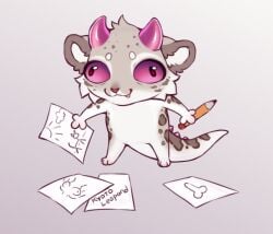 2026 3_fingers 3_toes absurd_res ambiguous_gender anthro areola balls biped breasts brown_body brown_fur brown_spots brown_tail digital_drawing_(artwork) digital_media_(artwork) disha_2.0_(kyotoleopard) drawing_(object) feet felid female_(lore) fingers front_view fur genitals hi_res holding_object holding_paper holding_pencil horn kyotoleopard mammal markings nipples nude nude_ambiguous nude_anthro pantherine paper pencil_(object) penis pink_eyes pink_horn simple_background smile snow_leopard solo spots spotted_body spotted_fur spotted_markings spotted_tail standing tail tail_markings teeth toes