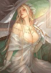 big_breasts blush breasts cleavage clothed clothes clothing couch curvaceous curvaceous_body curvaceous_female curvaceous_figure curvaceous_hips curvy curvy_body curvy_female curvy_figure curvy_hips dress female female_focus female_only gloves handfan hat hips long_hair margaret_(path_to_nowhere) necklace necklace_between_breasts older_female path_to_nowhere renemlem see-through see-through_clothes see-through_clothing thick_hips wide_hips