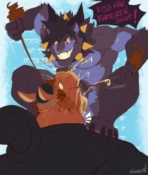 2026 4_toes 5_fingers abs absurd_res alternate_version_at_source anthro arm_tuft artist_name athletic athletic_anthro athletic_male balls beard black_hair black_horn black_penis bodily_fluids brown_hair brown_nose chanting claws clothed clothing collar colored command cum cum_drip cum_in_mouth cum_inside cum_on_face cum_overflow curly_hair deep_throat demon digital_drawing_(artwork) digital_media_(artwork) dominant dominant_anthro dominant_male dripping duo ejaculation elbow_tuft emanata english_text erection exclamation_point face_fucking facial_hair feet feet_on_shoulders felid feline fingers from_front_position genital_fluids genitals grin hair headgear headwear hebrew_text hi_res horn irrumatio judaism kippah larger_male looking_at_another looking_at_partner male male/male male_penetrated male_penetrating male_penetrating_male mammal multicolored_body neck_bulge neck_tuft nipples nude nude_anthro nude_male on_top only_one_nude oral oral_penetration pecs penetration penile penile_penetration penis penis_in_mouth pink_eyes pulling_hair purple_balls purple_body religion religious_clothing religious_headwear religious_themes ritsukaxan rough_sex screaming sex sidelocks simple_background size_difference slim small_dom_big_sub small_top_big_bottom small_waist smaller_male smile spiked_collar spikes submissive submissive_anthro submissive_male teeth text toe_claws toes toothy_grin touching_hair tuft two_tone_body