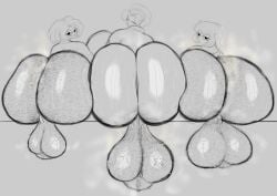 3futas afro ass backsack balls ballsack big_ass big_balls big_breasts body_hair breasts cellulite full-package_futa futanari glasses hairy hairy_ass hairy_balls huge_ass huge_balls huge_breasts looking_at_viewer looking_back madeline_(blackfrost666) messy_hair monochrome musk neet nerdy_female pubes pubic_hair pussy pussy_peek sketch sweat vilefrost999 wide_hips