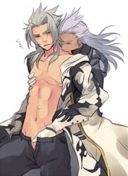 2boys ansem dark_skin disney dual_persona gay heartless kingdom_hearts kingdom_hearts_ii male male_only mozuku_(mokuzu) multiple_boys nobody_(kingdom_hearts) selfcest square_enix straight_hair undressing xemnas yaoi