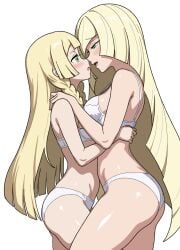 2girls blonde_female bra female/female incest lesbian lesbian_couple lillie_(pokemon) lusamine_(pokemon) milf mother_and_daughter nipehi panties pokemon pokemon_sm sluts yuri