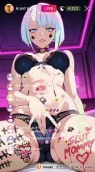 ai_generated cheating cheating_female cheating_girlfriend cheating_wife covered_nipples cyberpunk cyberpunk:_edgerunners cyberpunk_2077 cyberpunk_clothes cyberpunk_girl dirty_talk female from_below lingerie looking_at_another looking_at_partner looking_at_viewer lucyna_kushinada medium_breasts mommy naughty naughty_face naughty_girl naughty_smile neon netorare nsfw ntr outfit pose seductive seductive_body seductive_expression seductive_eyes seductive_female seductive_look seductive_mouth seductive_pose seductive_smile sexy sexy_armpits sexy_body sexy_clothing sexy_dress sexy_female sexy_pose short_hair skirt skirt_lift skirt_up stream streamer streaming sweat sweaty sweaty_body tagme thick_thighs thighs video voice voice_acted