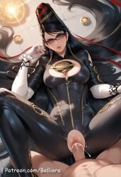 1boy 1girls ahe_gao ai_generated bayonetta bayonetta_(character) belliora big_ass big_breasts black_hair breasts closed_mouth cum cum_in_pussy cum_inside earrings female female_focus female_on_cloth glasses gloves hetero_sex hi_res high-angle_view huge_breasts long_hair looking_at_viewer male mole nipples no_bra one_arm_up penetration penis penis_in_pussy platinum_games sega sex spread_legs straight torn_clothes uncensored watermark witch