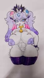 1girls big_breasts breasts child_bearing_hips choker cowbell cowbell_collar curvy curvy_figure enormous_breasts female female_only giant_breasts gigantic_breasts huge_breasts large_breasts little_cat massive_breasts naked naked_female nipple_piercing piercing stockings thighhighs wide_hips