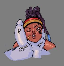 1boy 1girls 2025 big_penis dark-skinned_female dreadlocks dudeman80085 erection face_against_penis face_grab female female_focus headband huge_cock kimberly_jackson penis street_fighter street_fighter_6 two-tone_hair unseen_male_face