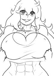 1girls abs big_breasts breasts cleavage fan_art female_abs flex_maniac franktonius girl_abs hex_maniac hex_maniac_(pokemon) line_art long_hair muscle muscles muscular muscular_female nipple_bulge pokemon solo swirly_eyes