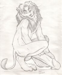 1boy anthro balls big_balls feline fur furry hyper lion male male_only nude penis solo straydog