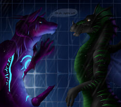 anthro canine crome dark dragon erection fox fur furry furry_only gay glow knot male penis scalie shower snowroserivenstar stripes surprised wet_fur