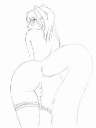 1boy accelo accelo_(character) anthro anus ass balls bent_over crossdressing feline fur furry girly glasses looking_at_viewer looking_back male male_only mooning nude penis presenting snow_leopard solo stockings