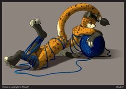 1boy anthro ball_of_string barbs cheetah feline fur furry male male_only nude shiuk solo