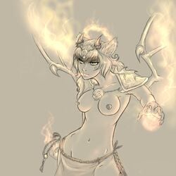 breasts dior fantasy female furry halo horns magic piercing topless wide_hips wings