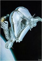 1girls ass female female_only hajime_sorayama nude pinup robot sexy_robot_(hajime_sorayama) shiny solo space technofilia zero_gravity