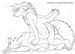 2007 anthro ayelet aylie breasts butterfly_position canine closed_eyes couple feline female fox fur furry furry_only lynx lyote male nude penetration sex straight vaginal_penetration