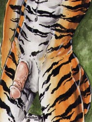 1boy anthro balls close-up feline flaccid fur furry glans heather_bruton male male_only nude penis solo tiger urethra