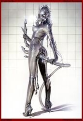 bdsm bodysuit dildo female gas_mask hajime_sorayama sex_toy shiny solo strap-on technofilia