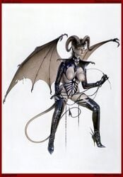 bondage bondage demon female hajime_sorayama horns leather solo wings