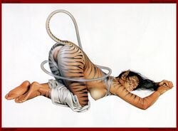 ass feline female hajime_sorayama hybrid nude pointy_ears presenting pubic_hair solo tiger