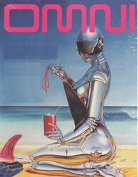 beach bikini female hajime_sorayama pinup robot seaside sexy_robot_(hajime_sorayama) shiny skimpy solo technofilia