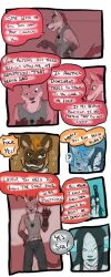 ♠ 2016 anthro biped canid cobalt_(tatsuchan18) collar comic dialogue english_text female fenrir_(tatsuchan18) fur group hair havoc_(tatsuchan18) hi_res hyaenid male mammal mink_(tatsuchan18) open_mouth speech_bubble standing suit_symbol tatsuchan18 text