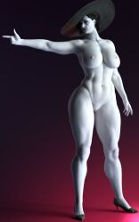 3d alcina_dimitrescu artist_request big_breasts capcom finger_gun hat nude nude_female pale-skinned_female pale_skin resident_evil resident_evil_8:_village thick_thighs