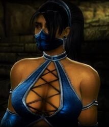 1girls 3d female female_only fully_clothed kitana kitana_(mk9) mortal_kombat mortal_kombat_(2011) neckline princess shy solo