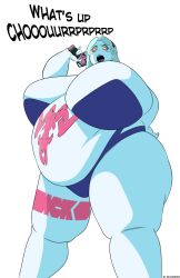 1girls alternate_breast_size bbw big_belly breasts cd_projekt_red choom chubby cyberpunk:_edgerunners cyberpunk_2077 english_text female female_only gun huge_ass huge_breasts milforever netflix obese panties rebecca_(edgerunners) studio_trigger text thick_thighs underwear weight_gain