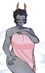 1girls closed_eyes homestuck kanaya_maryam ms_paint_adventures redskinnedmess steam towel water_drop