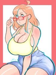 1girls adjusting_glasses ahoge aqua_eyes ass bare_shoulders big_ass big_breasts big_butt blush breasts butt cleavage clothed clothes clothing eyebrows eyelashes female female_only freckles fully_clothed glasses hi_res hips huge_ass huge_breasts huge_butt human human_only large_ass large_breasts large_butt looking_at_viewer medium_hair orange_hair rita_(colo) rixsama sitting solo solo_female sweet_hex tank_top thick thick_ass thick_thighs thighs top_heavy wide_hips