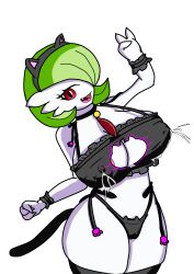 breasts cat_lingerie collar cosplay_gardevoir female female_gardevoir gardevoir green_eyes lactation pokemon pokemon_(species) red_eyes