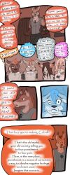 2016 anthro biped canid cobalt_(tatsuchan18) collar comic daisy_(tatsuchan18) dialogue english_text female fenrir_(tatsuchan18) fur group hair havoc_(tatsuchan18) hi_res hyaenid lagomorph leporid male mammal mink_(tatsuchan18) open_mouth rabbit speech_bubble standing tatsuchan18 text thought_bubble